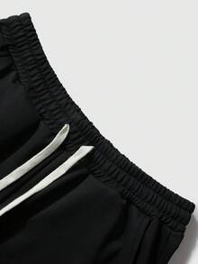 ROMWE MEN Men's Plus Size Letter Print Drawstring Waist Wide Leg Sweatpants - Black - View 4