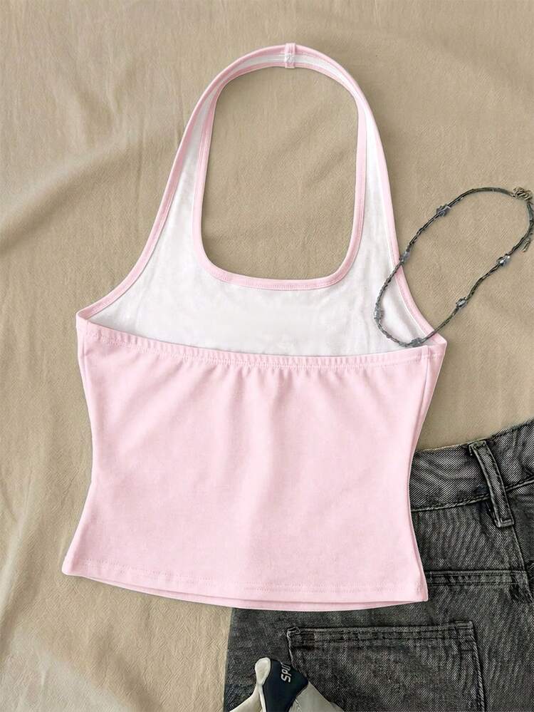 Tween Girl Tween Girls Casual Cartoon Print Halter Neck Tank Tops, Slim Fit Summer Vest 3pcs/Set - Multicolor - View 2