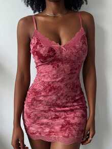 Livesso Women's Sweet Floral Lace Patchwork 3D Bow Decor Camisole Sexy Dress Summer Pajamas - Pink - View 5