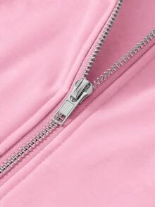 PAVTROS Sudadera con capucha de manga larga con bolsillo y cremallera en el pecho con diseño de patchwork para hombre - Rosa - Ver 5