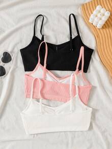 SHEIN 兒童少女 3件組 白色粉色黑色 簡約基礎舒適 抓皺加墊抹胸內衣套裝，女童內衣，四季適用 - 彩色 - 查看 2