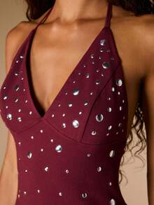 Opulessa Women's Summer Sexy Metal Decor Backless Halter Top - Red - View 8