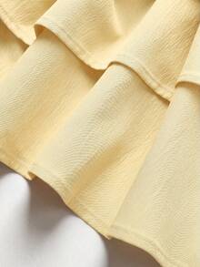 SHEIN Girlism Tween Girl/Tween Girls' Summer Casual Vacation Minimalist Comfortable Layered Ruffle Trim Tube Top Dress - Yellow - View 5