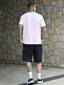Devon Thys 男士纯色口袋休闲运动短裤，日常穿着 - 黑色 - 查看 2