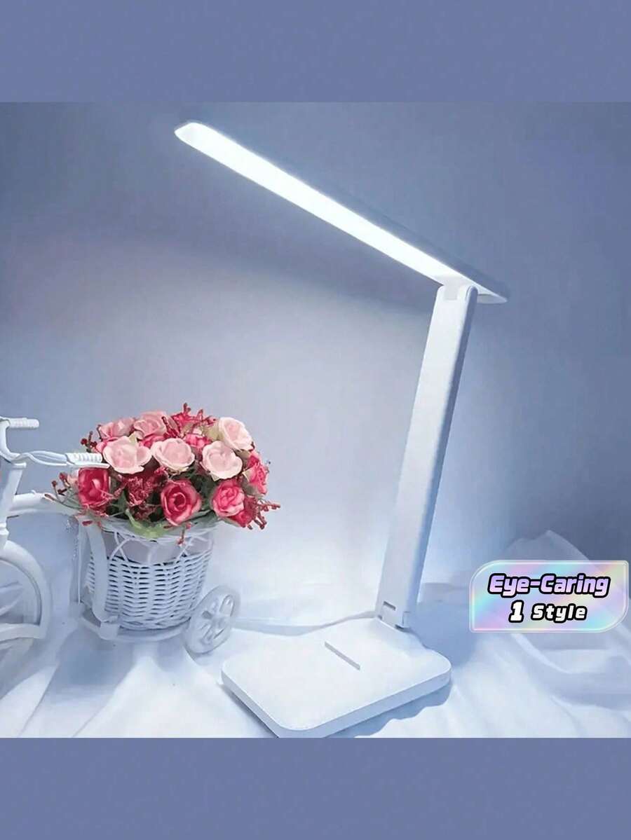 1 pieza Lámpara de escritorio LED plegable de 3 niveles de luz blanca ajustable, lámpara de estudio/lectura que cuida los ojos para escribir, adecuada para dormitorio, sala de estar, estudio, escritorio, oficina - Blanco - Ver 1