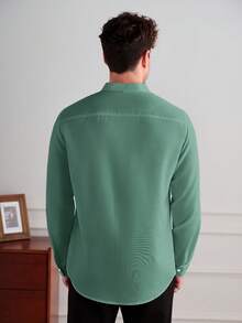 Core Aspect Men's Casual Versatile Solid Color Long Sleeve Shirt - Dark Green - View 2