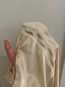Siren Gaze Fall Autumn Satin Yellow Women Lace Trim Patchwork Casual Asymmetrical Skirt Festival Halloween Back To School Party Wedding Birthday Elegant Formal - Light Yellow - View 10