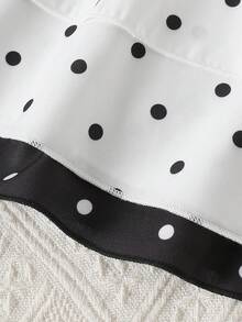 SHEIN Elladie kids 春夏女童 4 件套黑白波點細肩帶背心與寬腿褲套裝，適合日常穿著、週末出遊、家庭聚會等多種場合 - 黑與白 - 查看 7