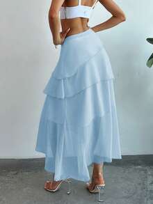 Firerie Layered Ruffle Hem Flared Skirt - Baby Blue - View 2