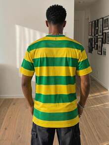 Manfinity Gritte Field Men's Minimalist Brazil Flag Color-Blocking T-Shirt, Suitable For Summer, Outdoor, World Cup Watching, Husband/Boyfriend Gift - Yellow - View 4