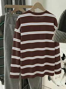 SHEIN EZwear 韓式時尚百搭彩色條紋圓領T恤，適合戶外穿著、攝影、露營、秋季、冬季、返校季節，女款標準圓領夏季上衣，日常通勤、約會、派對、秋冬/夏季、聖誕節、新年、感恩節、派對、婚禮、海灘、畢業典禮，時尚、優雅、休閒 - 彩色 - 查看 2
