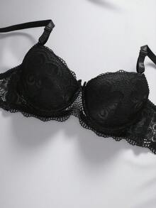 EmpressEnvy 女士蕾丝性感钢圈文胸内裤套装 - 黑色 - 查看 4