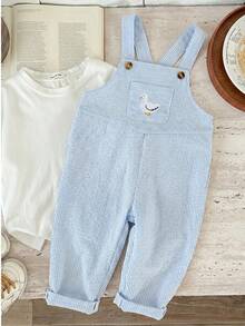 Bubblio Baby Boy Woven Striped Bear Graphic Casual Bib Overalls - Multicolor - View 4