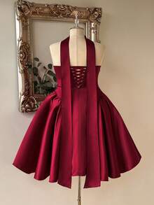 Lovelzi Gaun Tanpa Lengan Satin Burgundy Elegan Ukuran Plus, Cocok untuk Pesta Lajang, Prom, Pernikahan, Musim Wisuda, Liburan, dan Acara Prom. - Red Violet - View 3