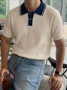 DAZY Top de punto de verano para hombre con media botonadura, patchwork y contraste de color - Multicolor - Ver 5