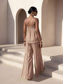 Zivah New Summer Casual Vacation Commuting Loose-Fitting Beige Tank Top + Wide-Leg Pant Two Pieces Set, Suitable For Everyday Wear, Music Festivals, Boho - Multicolor - View 3