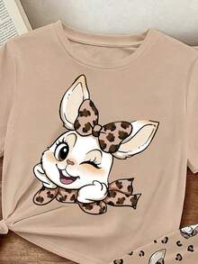 Cream Beige, Cute Sweet Leopard Bow Animal Rabbit & Bear Print, Young Girls Comfortable - Multicolor - View 4