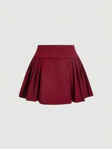 SHEIN MOD Falda plisada con diseño de botones metálicos para mujer - Burdeos - Ver 7