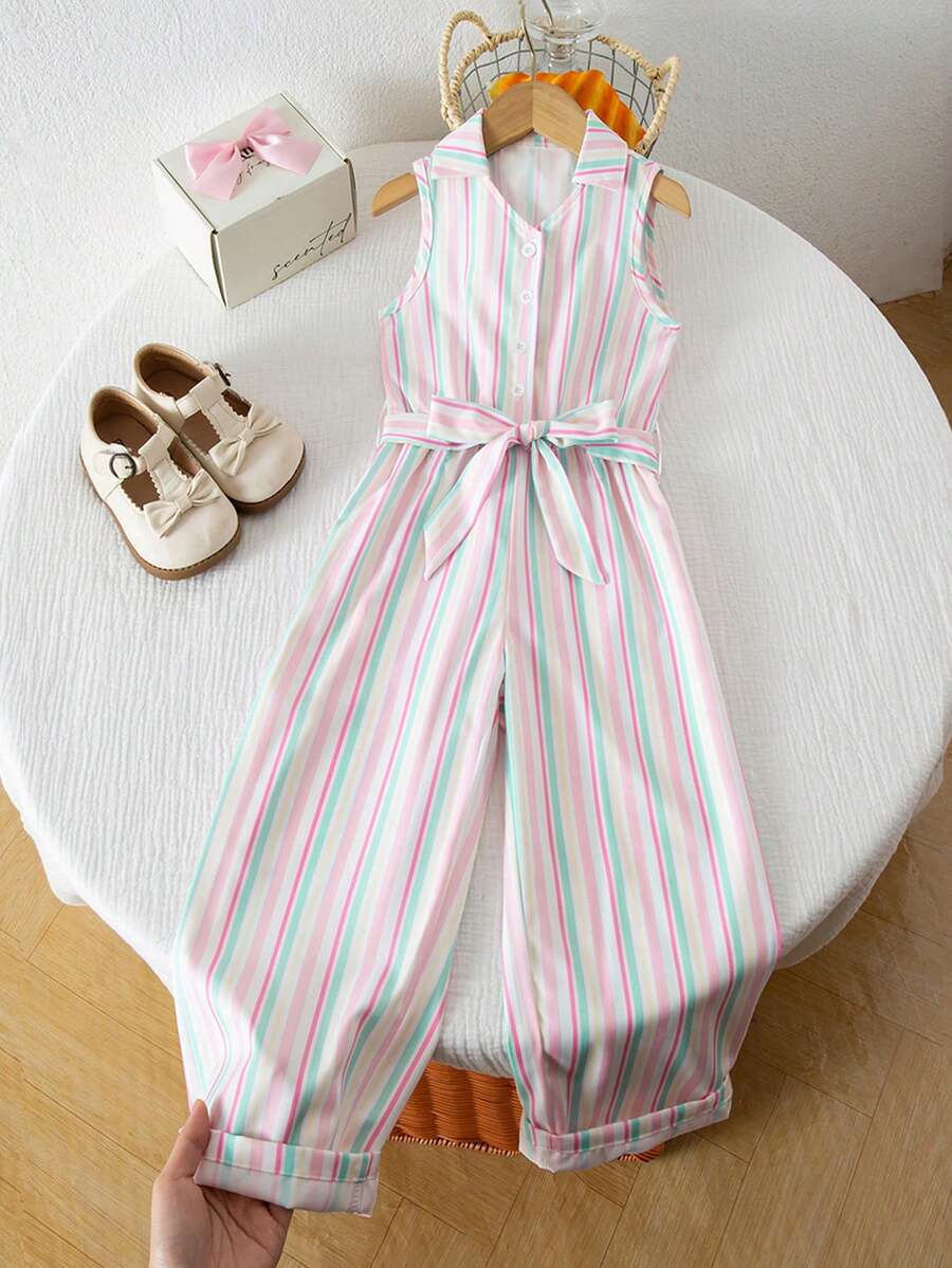Tween Girls' Casual Striped Sleeveless Jumpsuit, Summer - Multicolor - View 1