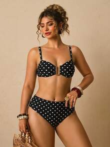 Travachic Women's Summer Beach Polka Dot Camisole Bikini And Triangle Bottom Swimsuit Set Plus Size Swimwear Set Bathing Suits For Women - Multicolor - View 4