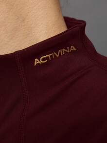 Activina 女款字母印花半拉鍊前開立領無袖塑身馬術上衣 - 酒紅色 - 查看 6