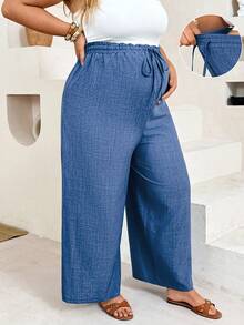 Plussiva Plus-Size Light Blue Casual Drawstring-Waist Trousers For Maternity Wear-Versatile For Everyday Use And Suitable For The Autumn Season Fall Dates - Black - View 1