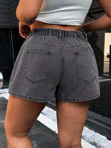SHEIN ICON Pantalones cortos vaqueros lavados de talla grande para el verano - Gris - Ver 2