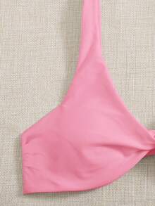 Swim Basics 女款純色打結背心上衣與三角比基尼泳褲兩件式泳衣套裝 - 粉色 - 查看 3