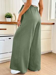 SHEIN 孕婦純色可調腰圍休閒百搭日常穿著寬腿褲 - 綠色 - 查看 2
