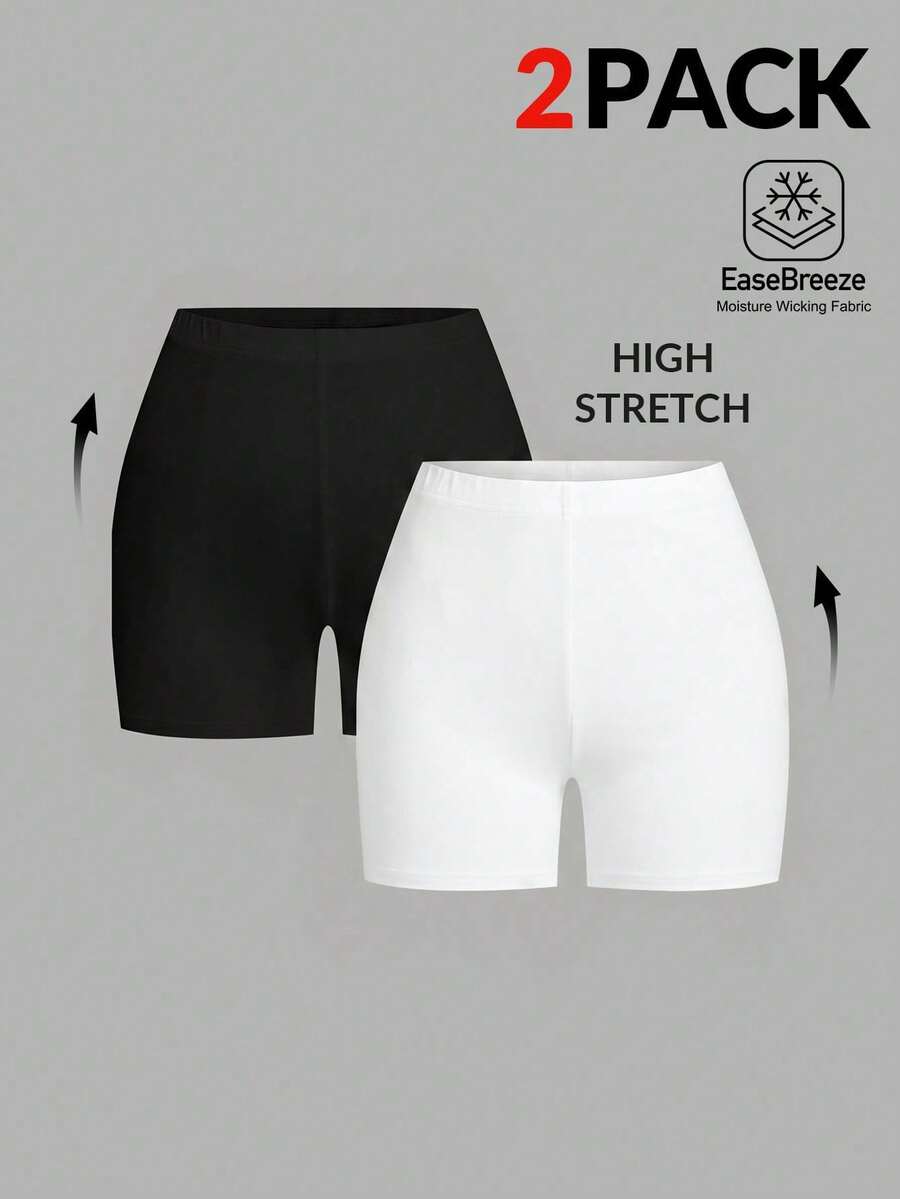 CovetEZ 2 piezas/Set Leggings ajustados de unicolor talla grande, ropa funcional de verano - Multicolor - Ver 1
