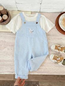Bubblio Baby Boy Woven Striped Bear Graphic Casual Bib Overalls - Multicolor - View 7