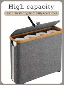 1pc Large Capacity Foldable Covered Toilet Paper Holder - Space-Saving Bathroom Storage Box, Durable Composite Frame With Gray Fabric Surface, Modern Home Organization, Toilet Paper Storage Container. - Multicolor - View 3