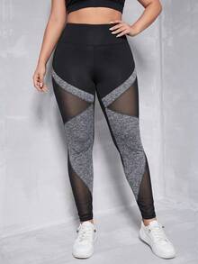 SHEIN Dewbera Leggings deportivos de talla grande con bloques de color y patchwork de malla - Multicolor - Ver 5