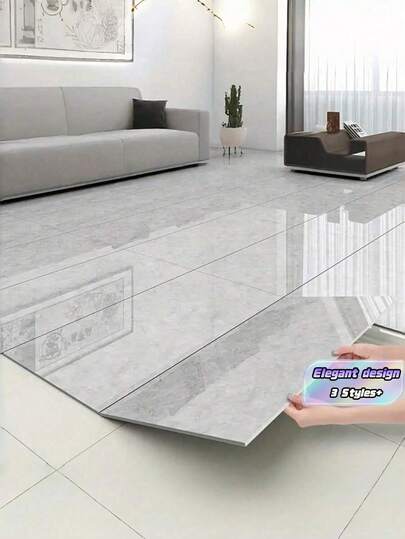 35pcs Modern Style Pvc Self-Adhesive Thick Waterproof Imitation Marble Tile Floor Stickers Easy To Tear And Paste Durable Vinyl For Bedroom, Living Room, Kitchen, Bathroom, Home Decor