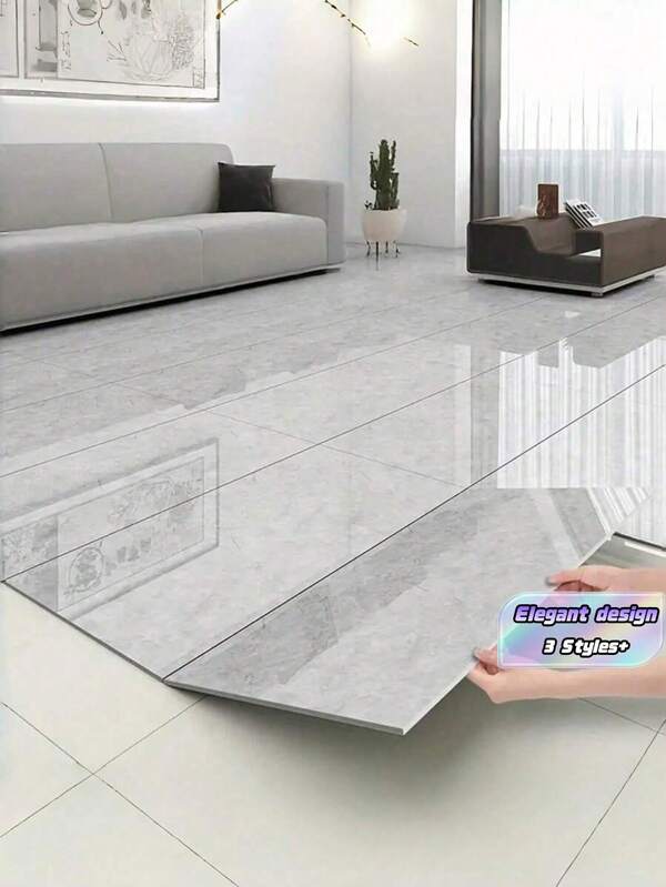 35pcs Modern Style Pvc Self-Adhesive Thick Waterproof Imitation Marble Tile Floor Stickers Easy To Tear And Paste Durable Vinyl For Bedroom, Living Room, Kitchen, Bathroom, Home Decor
