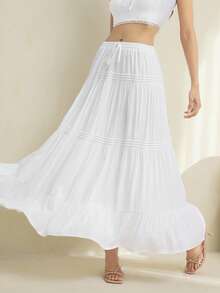 SHEIN Tall Women Plain And Simple Everyday Pleated Skirt - White - View 3