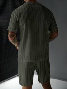 SLATEMANN 男士夏季休閒T恤短褲套裝 - 軍綠色 - 查看 2