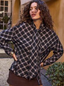 Aralina Women Plaid Tie Neck Blouse Long Sleeve Button Elegant Shirt Loose Fit Bow Front Office Casual Going Out World Cup 2026 - Multicolor - View 5