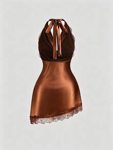 Sweetra Pure Desire Sexy Vintage Bold Avant-Garde Young Lady Street Date Birthday Party Home Casual Atmosphere Outfit Halter Tie Design Deep Brown Spring Summer Autumn Women's Dress - Brown - View 2