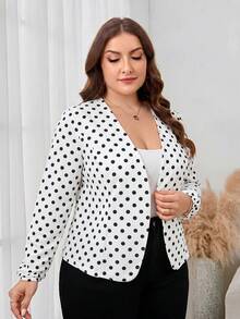 SHEIN Clasi Plus Size Women's Solid Color Simple Daily Long Sleeve Jacket,Business Casual Woman Fall - White - View 3