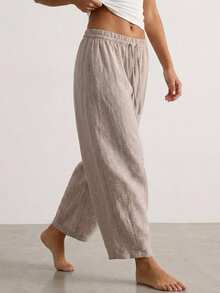 Livesso Women's Comfortable Casual Loose Wide Leg Drawstring Waist Lounge Pants Fall - Beige - View 5