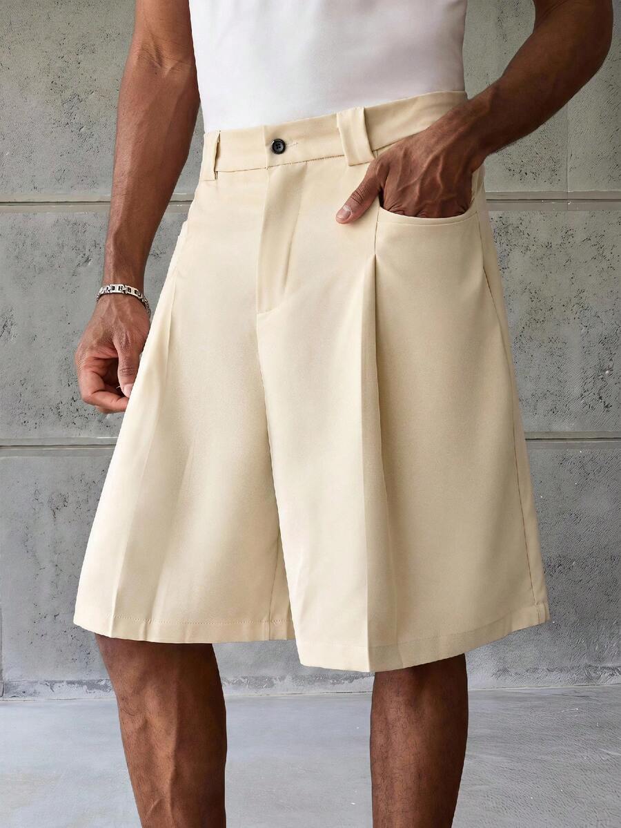 ESTAVOR Men's Woven Casual Loose Solid Color Shorts - Apricot - View 1