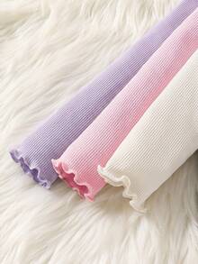 Emery Rose Kids Emery Rose Kids 3件組少女休閒基礎百搭素色羅紋荷葉邊假領針織修身T恤，荷葉領秋季/冬季3件套 - 彩色 - 查看 4