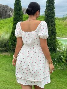 Dazy Plus Sexy Cute Kawaii Tropical Mini Dress For Women, Red And White Elegant Minimalist Sexy Heart Pattern Plus Size Spring Summer Dress Vacation - White - View 2