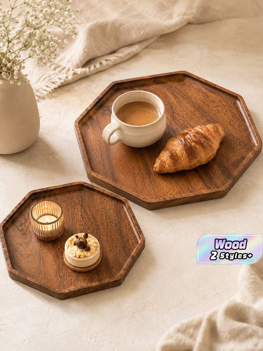 1 pieza Bandeja octagonal de madera para múltiples propósitos como ensaladas, postres, frutas, frutos secos y aperitivos, con superficie pulida - Perfecta para decoración de cocina y exhibición en la mesa, Navidad, vuelta al colegio, fiestas - Color del registro - Ver 1