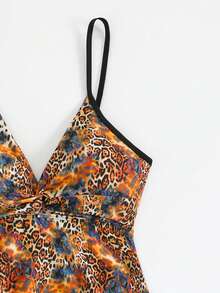 Swim Lushoire Conjunto de tankini de verano para playa con estampado de leopardo y diseño retorcido para mujer, estampado aleatorio - Negro - Ver 7