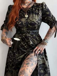 Whyspr Plus Size Spring/Summer Punk Vintage Butterfly Print Vacation Dress - Multicolor - View 4