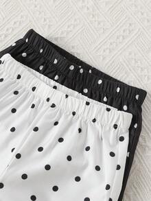 SHEIN Elladie kids 春夏女童 4 件套黑白波點細肩帶背心與寬腿褲套裝，適合日常穿著、週末出遊、家庭聚會等多種場合 - 黑與白 - 查看 5