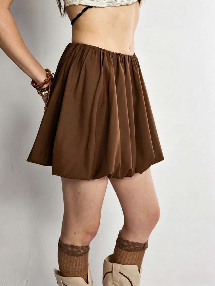 Rina Fox Solid Elastic Waist Skirt For Summer | SHEIN USA