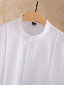 VENTUSAIL Men's Plus Size 2 Pieces Linen Set, White Pleated Henley Shirt & Drawstring Shorts For Summer Vacatio - White - View 6